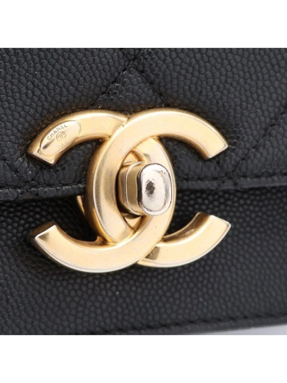 Chanel Shoulder Bag Quilted Black Caviar Leather Chain
