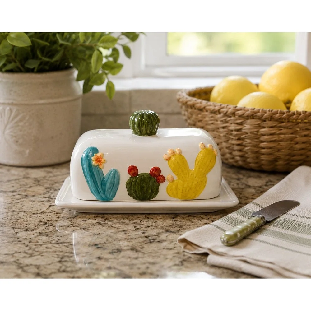 Ceramic Cactus Butter Dish Covered Southwest Desert Kitchen Decor 8