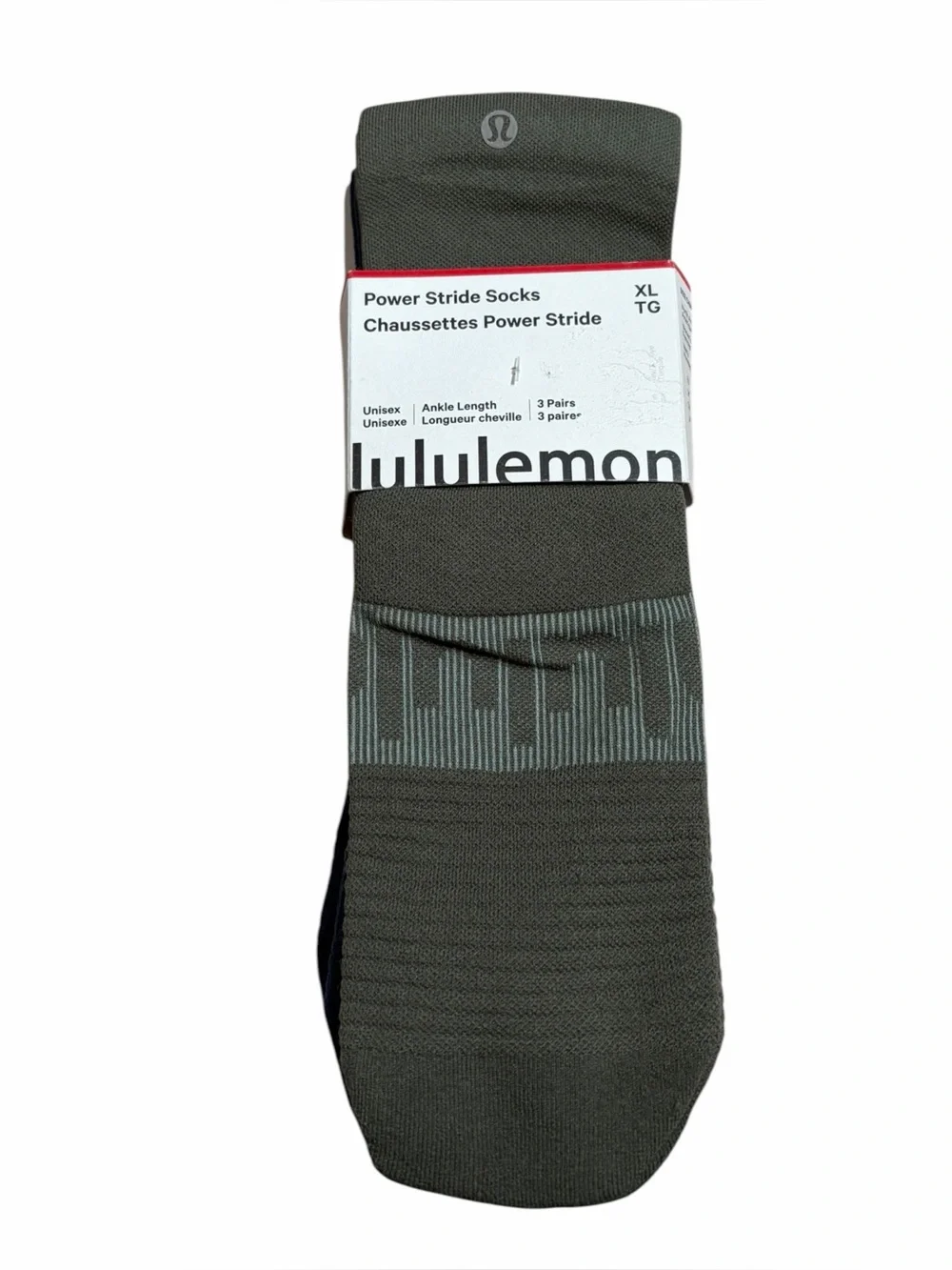 NWT Lululemon Power Stride Tab Socks *Ankle (Army Green/White/Blue Twill) XL