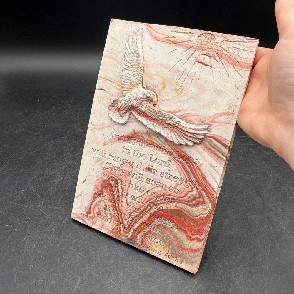 Isaiah 40:31 Sand Art Plaque Eagle Relief Marbled Stone Scripture Wall Decor
