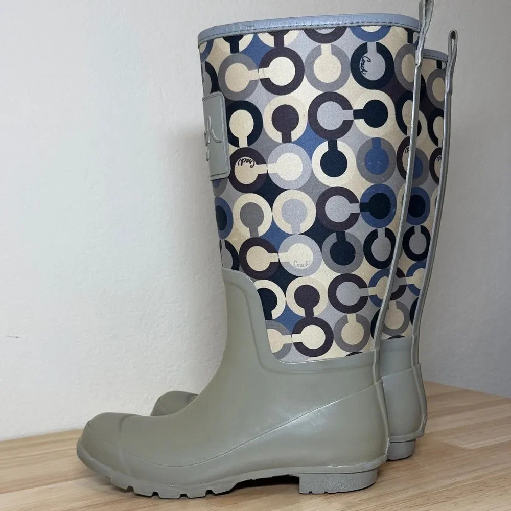 Coach Signature Print Tall Rain Boots for women Size 7