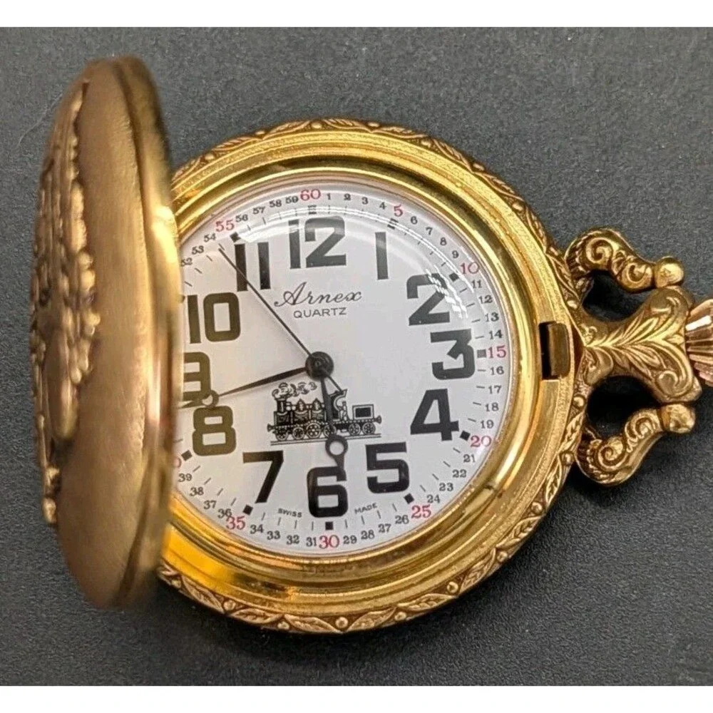 Arnex Quartz Full Pocket Watch - Gold Train - Needs Battery Replaced