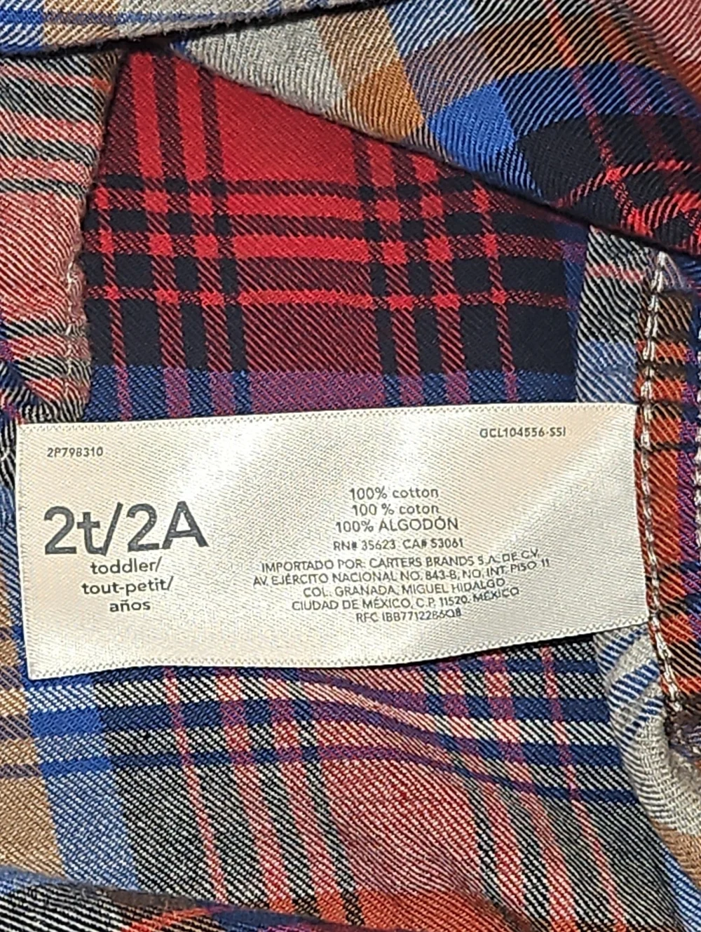 Carter's Red, Blue & Gray Plaid Button-Down Shirt 2t
