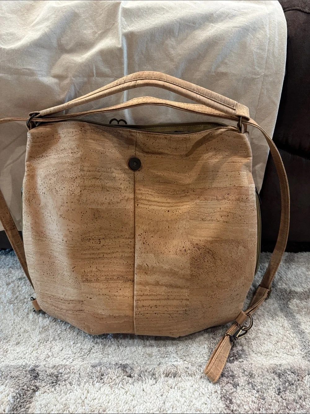 Bent & Bree Cork Crossbody/Backpack Bag in Light Brown