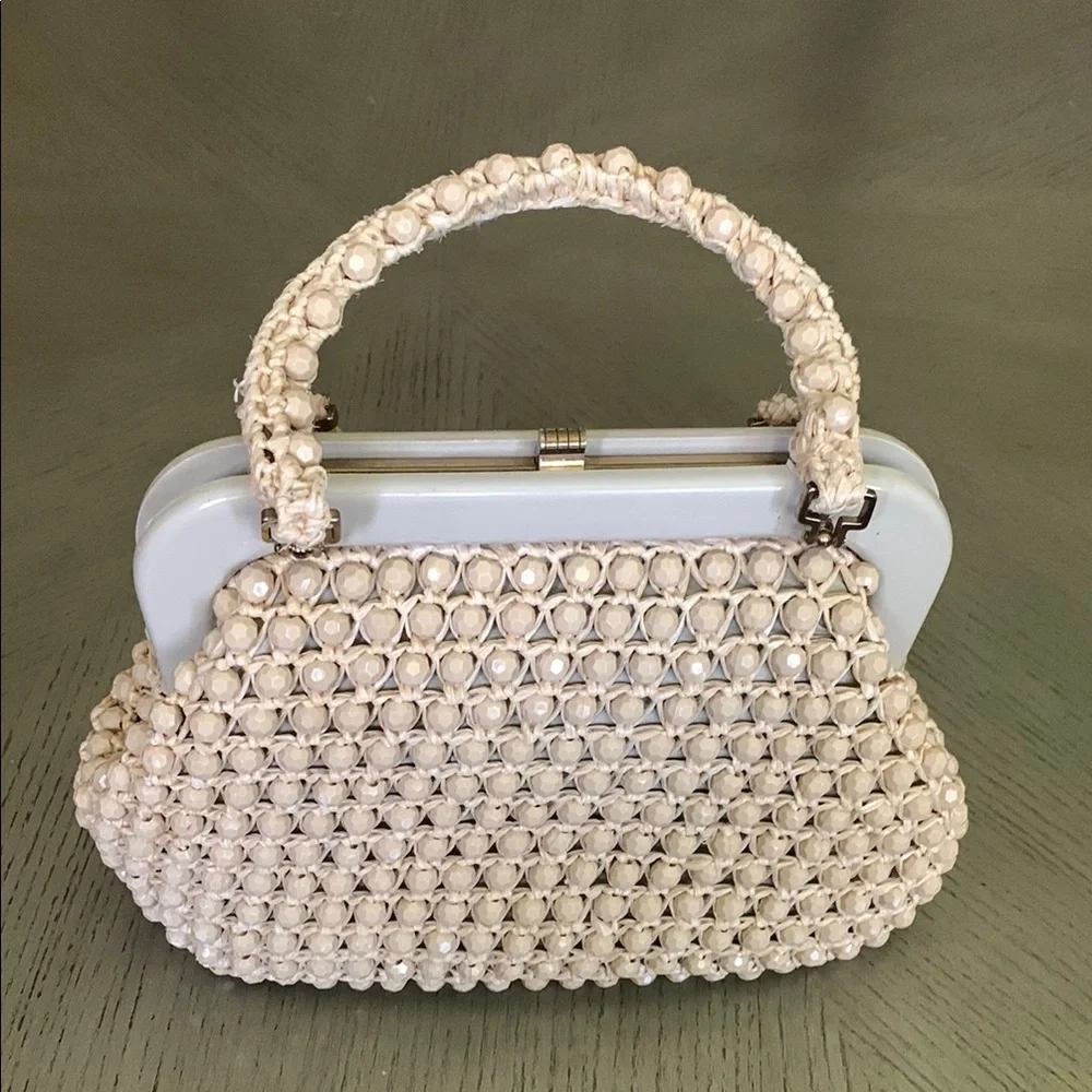 Vintage LEFCORT Elegant Cream Beaded Handbag