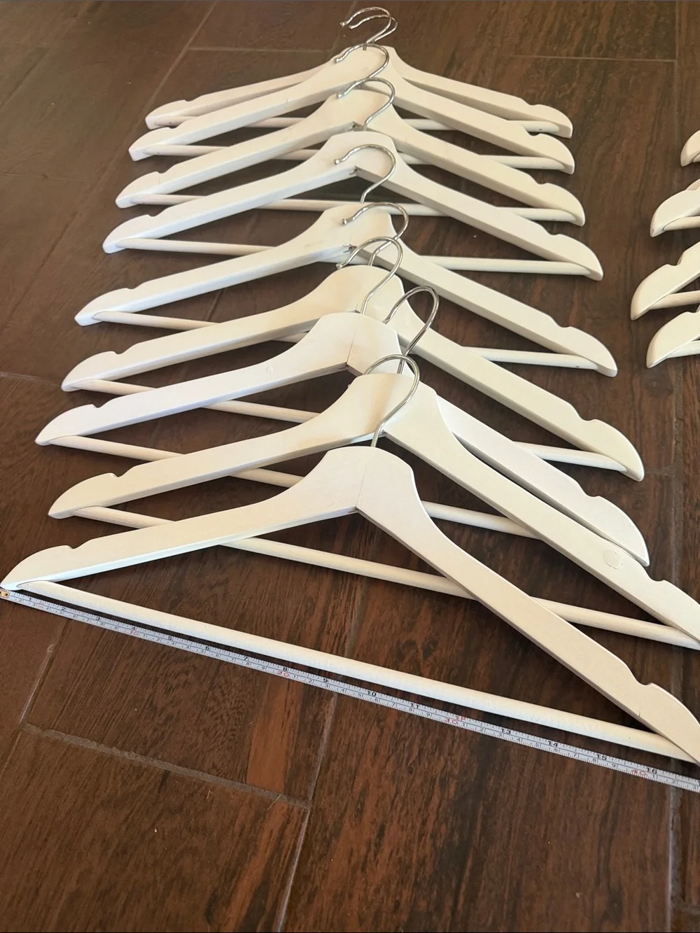 Set of 19 White Wooden Clothes Hangers with Metal Hooks pre own