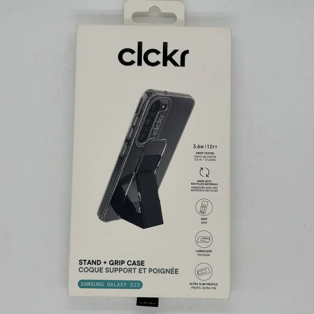 Clckr Stand + Grip Phone Case Clear 12' Drop Protection For Samsung Galaxy S23