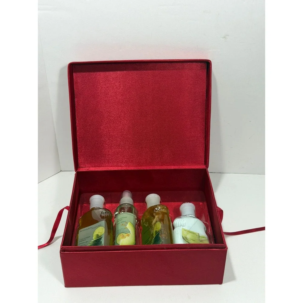 Bath & Body Works Cucumber Melon‎ Pleasures Vintage Gift Set  Sequin Box 4pc