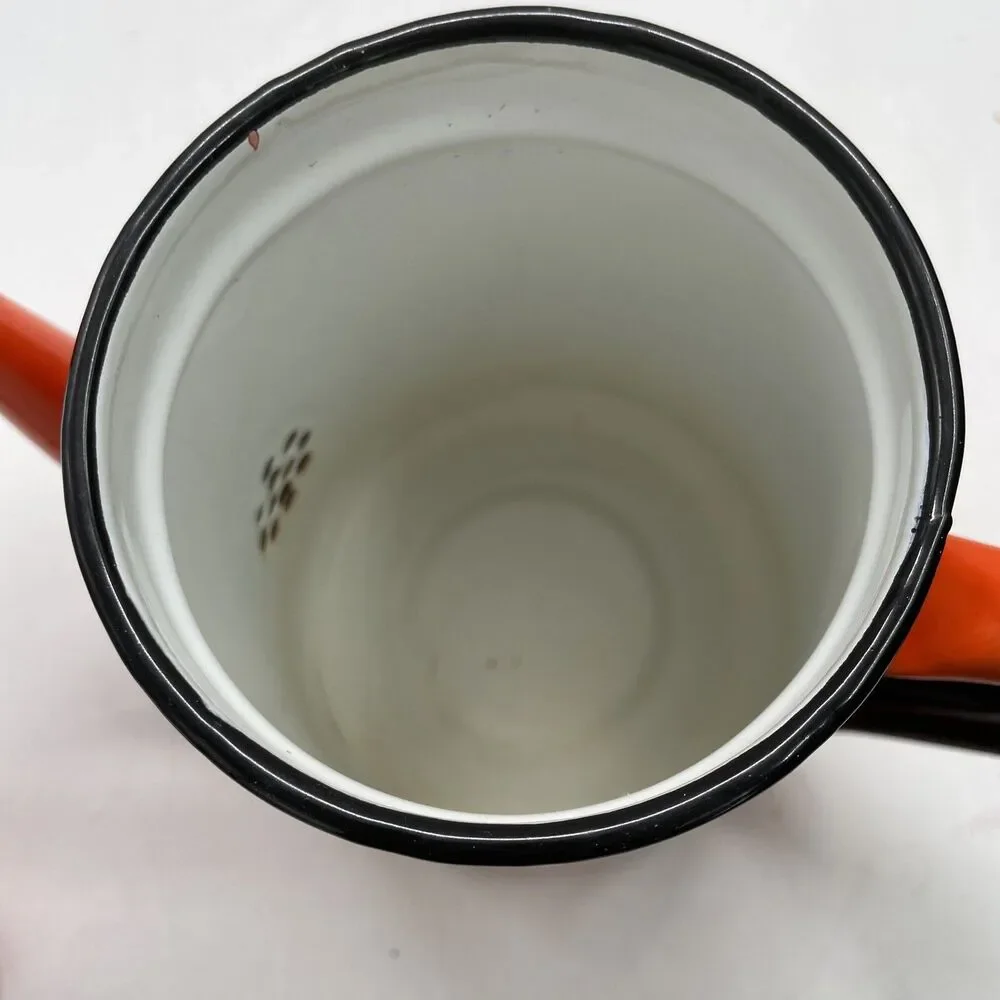 Lot of 2 Enamelware Dipper Kettle Made in Poland Orange Ladle Pourer