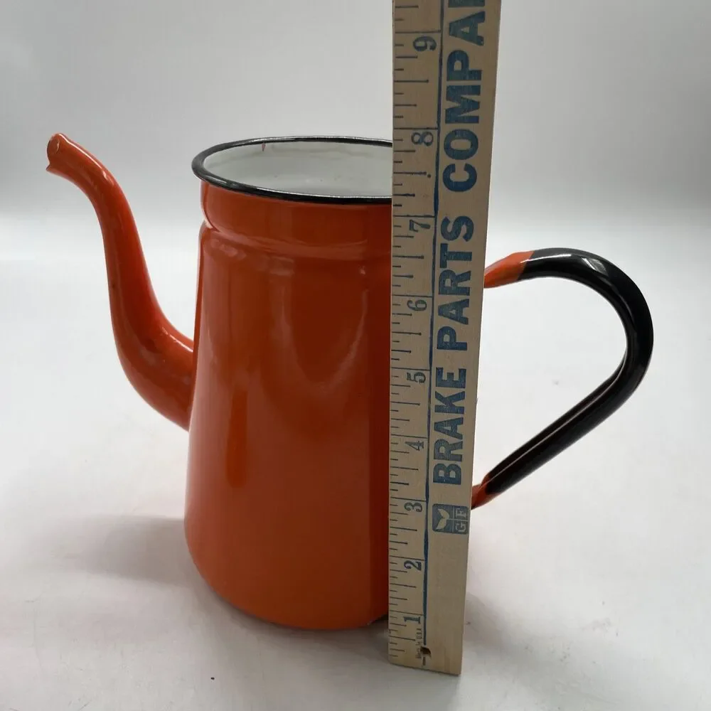 Lot of 2 Enamelware Dipper Kettle Made in Poland Orange Ladle Pourer