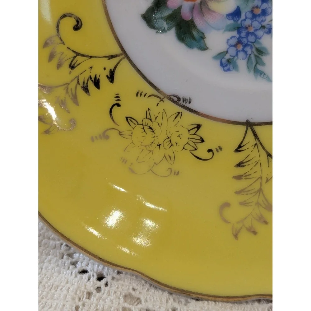 Vintage Tea Cup and Saucer Set OS Yellow Floral Gold Gilt Japan Porcelain