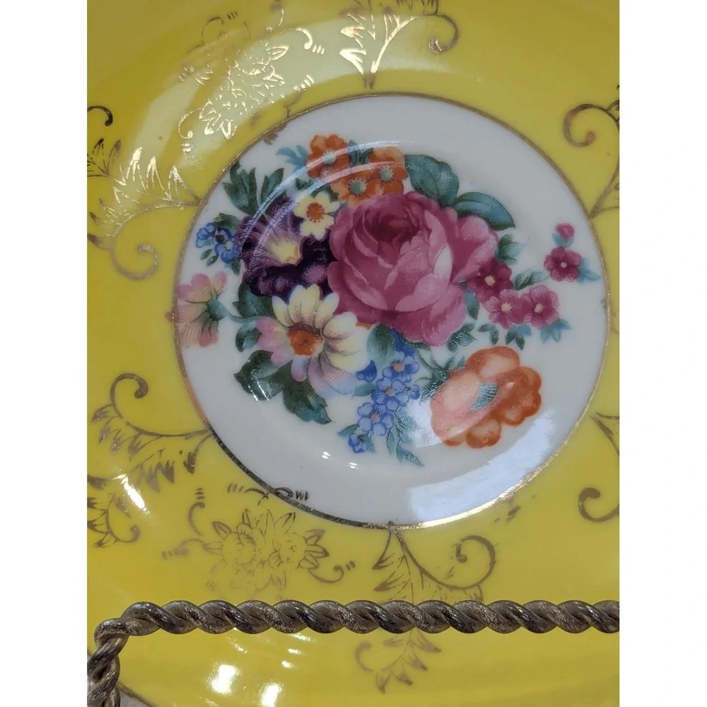 Vintage Tea Cup and Saucer Set OS Yellow Floral Gold Gilt Japan Porcelain