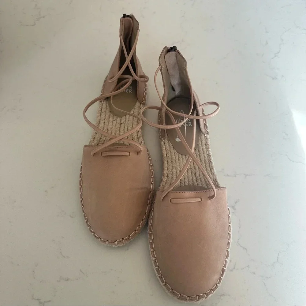 Eileen Fisher Lace-up Leather Espadrille in Toffee Cream pink Size: 7.5