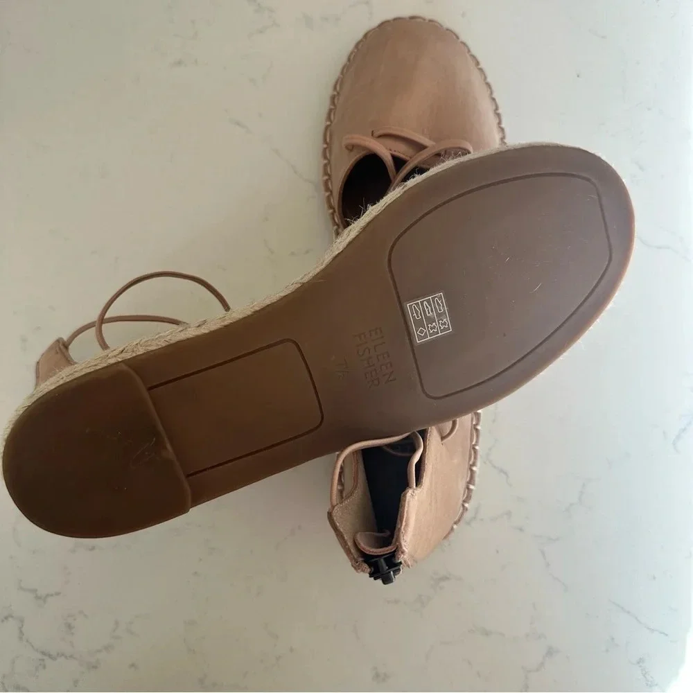 Eileen Fisher Lace-up Leather Espadrille in Toffee Cream pink Size: 7.5
