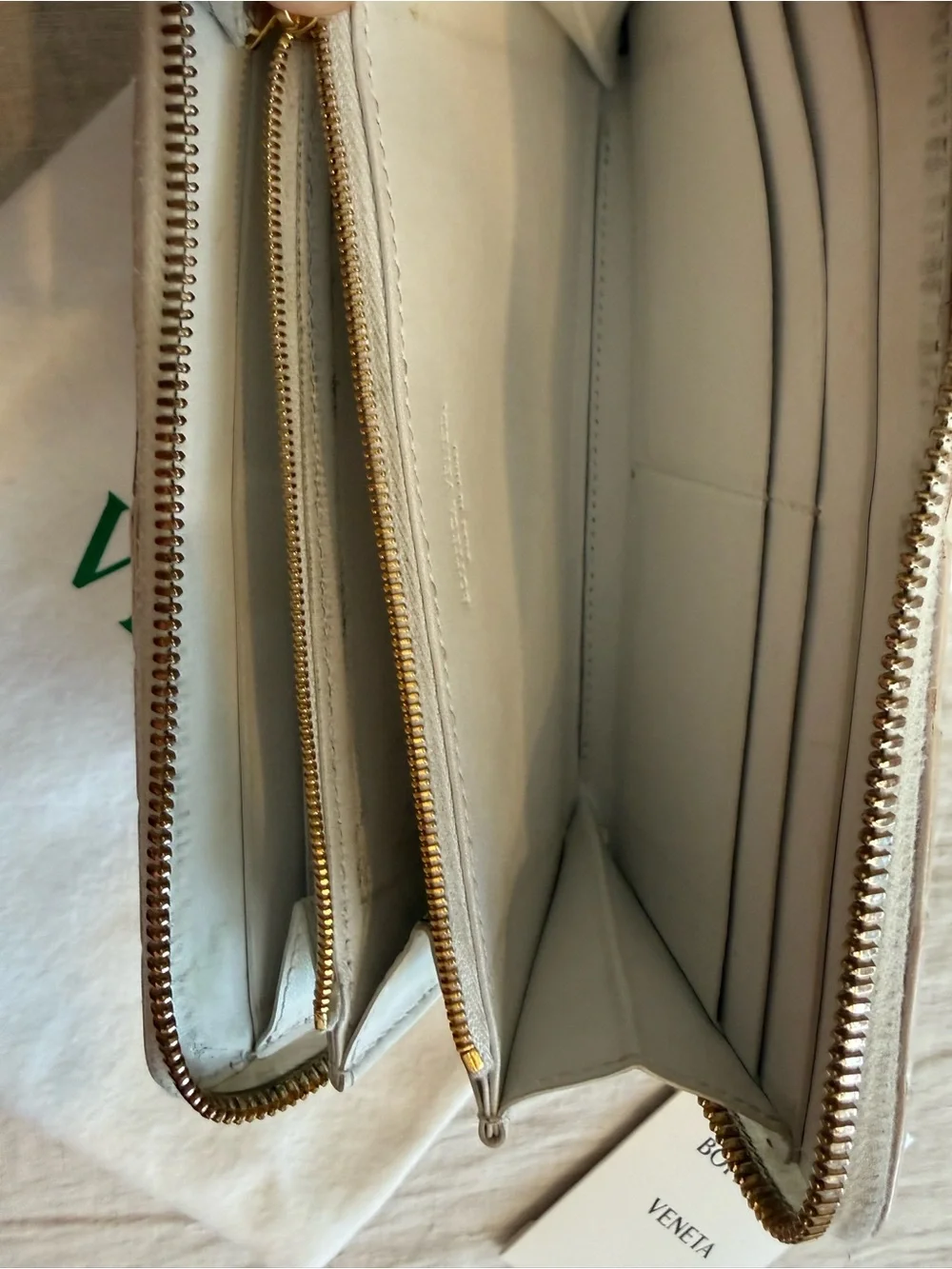 Bottega Veneta White  Zip Wallet