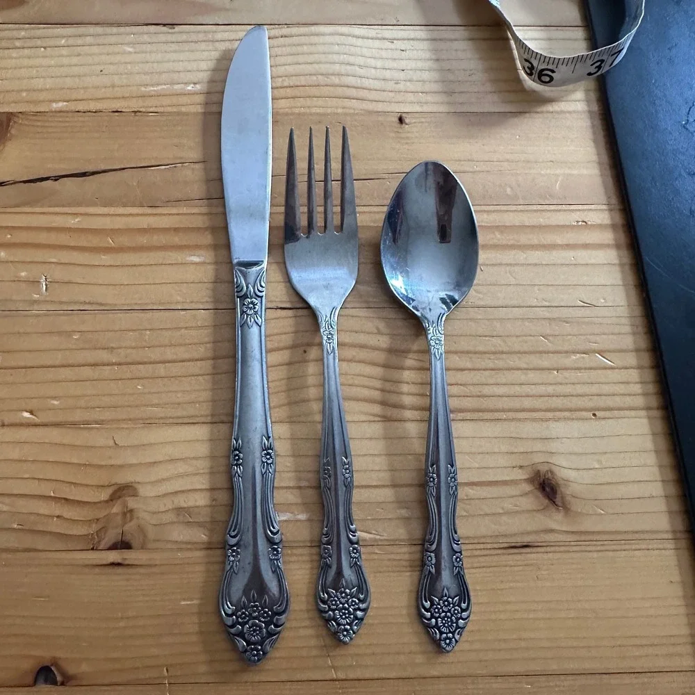 Rogers Co Dream Rose Stainless Flatware Set Floral Design Korea 3 Piece Set