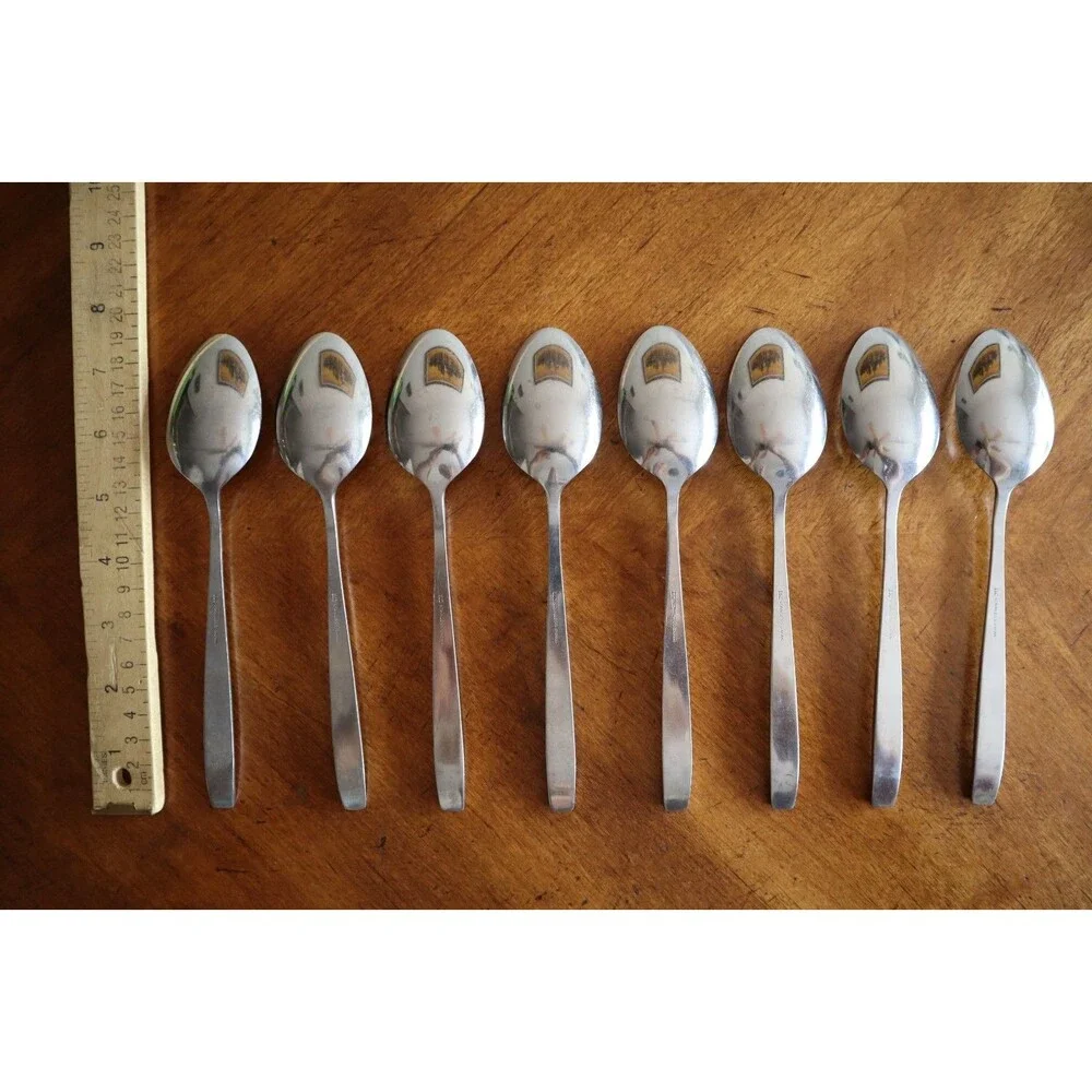 Lot 8x Imperial International IIC DAVOS Stainless Black Floral Table Spoon 7.5