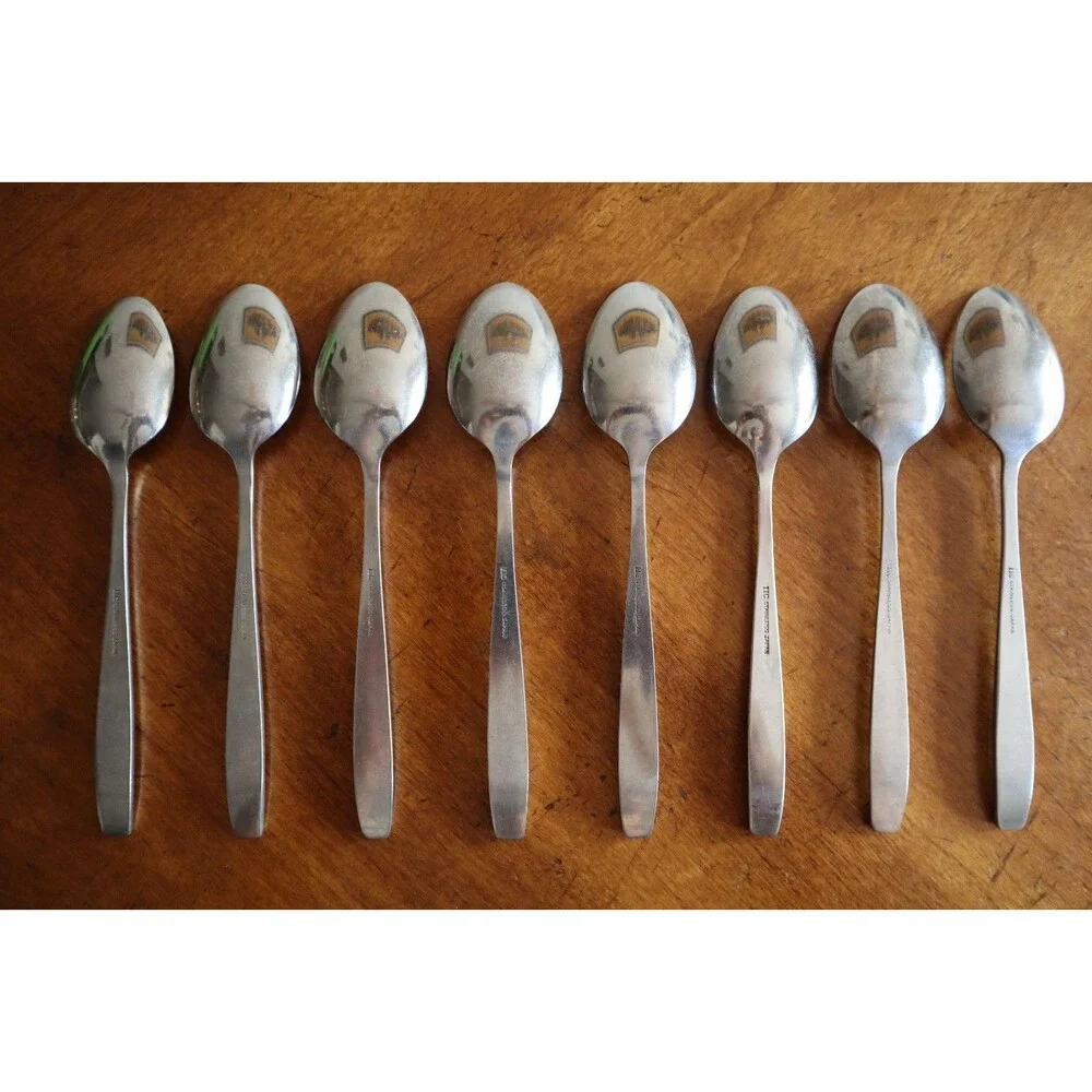Lot 8x Imperial International IIC DAVOS Stainless Black Floral Teaspoon 6.4