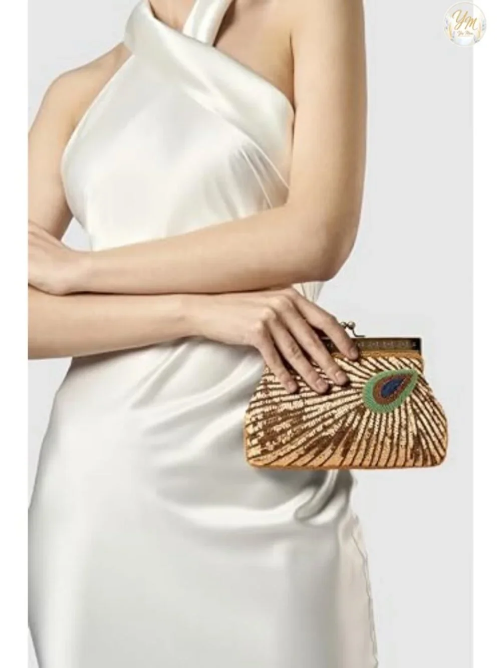 Sequined Peacock Evening Clutch Bag with Kiss Lock Closure - Vintage Women's