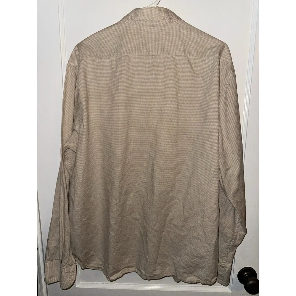 Banana Republic Mens XL Untucked Fit Tan Check Long Sleeve Button Down Shirt