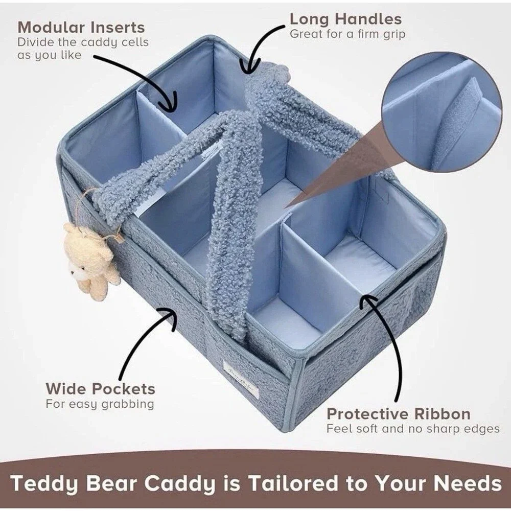 PeraBella Diaper Caddy Organizer Basket with Handle Blue Baby Nursery