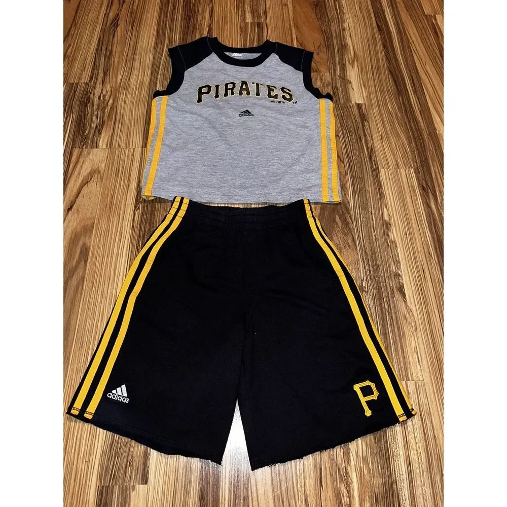 Adidas Pittsburgh Pirates MLB 2 Piece‎ Set Shirt & Shorts Outfit Boys Sz 5 6