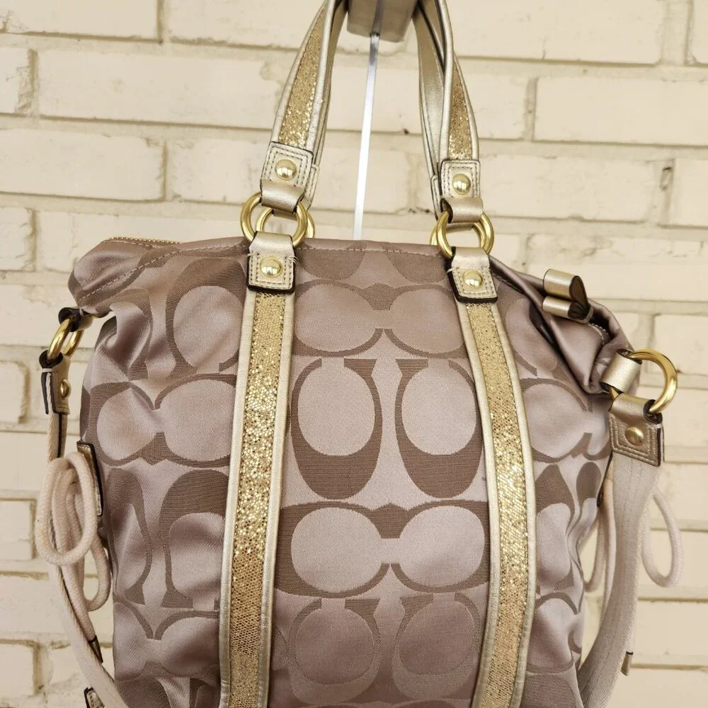 Coach Poppy Glam Applique 2 Way Shouler Bag Handbag Purse