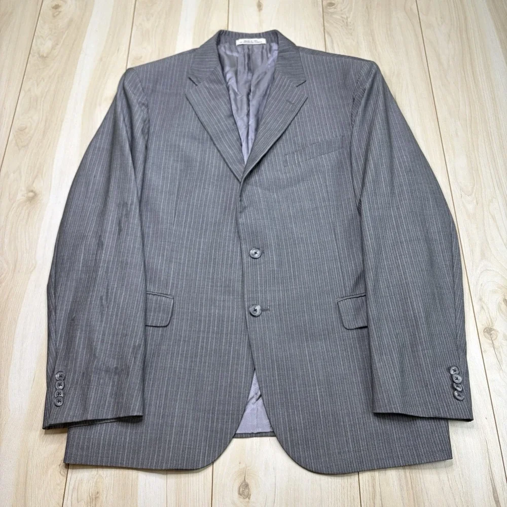 Joseph Abboud Mini Herringbone Wool Super 110s 2pc Suit Gray Size 44R W: 38x32