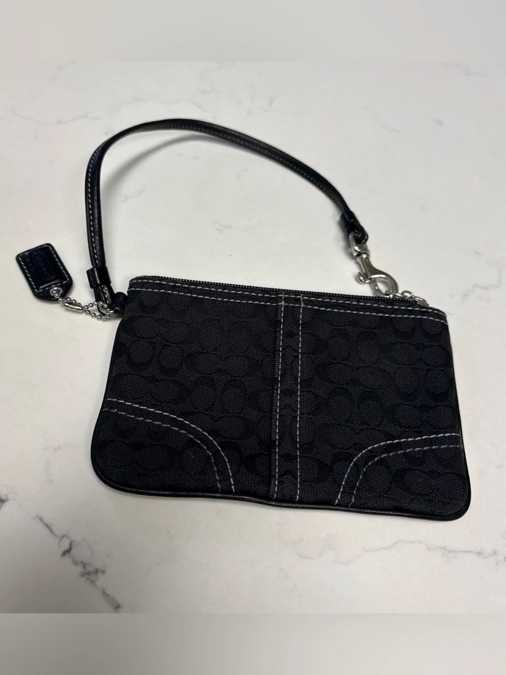 Coach Black Wristlet Clutch with Contrast Stitching