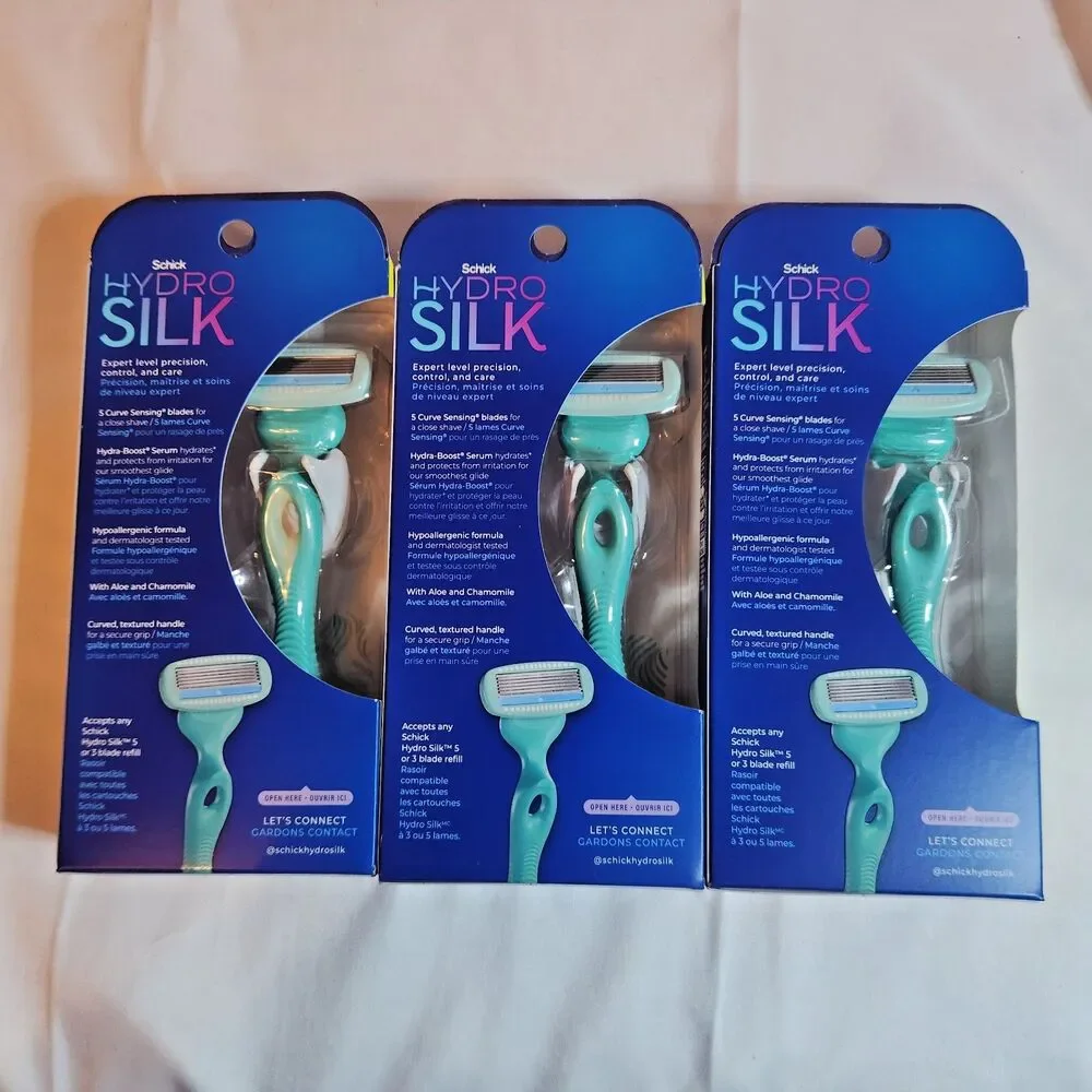 3 Pack Schick Hydro Silk Sensitive 5 Blade Razor + Refills Bonus Touch Up New