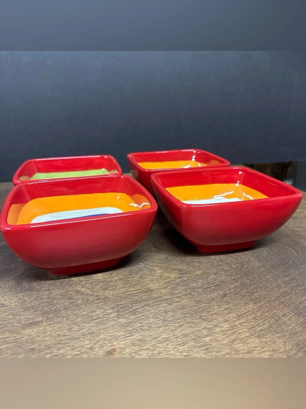 Home Colorful Ceramic Nesting Square Bowls - Red, Yellow, Orange, Green
