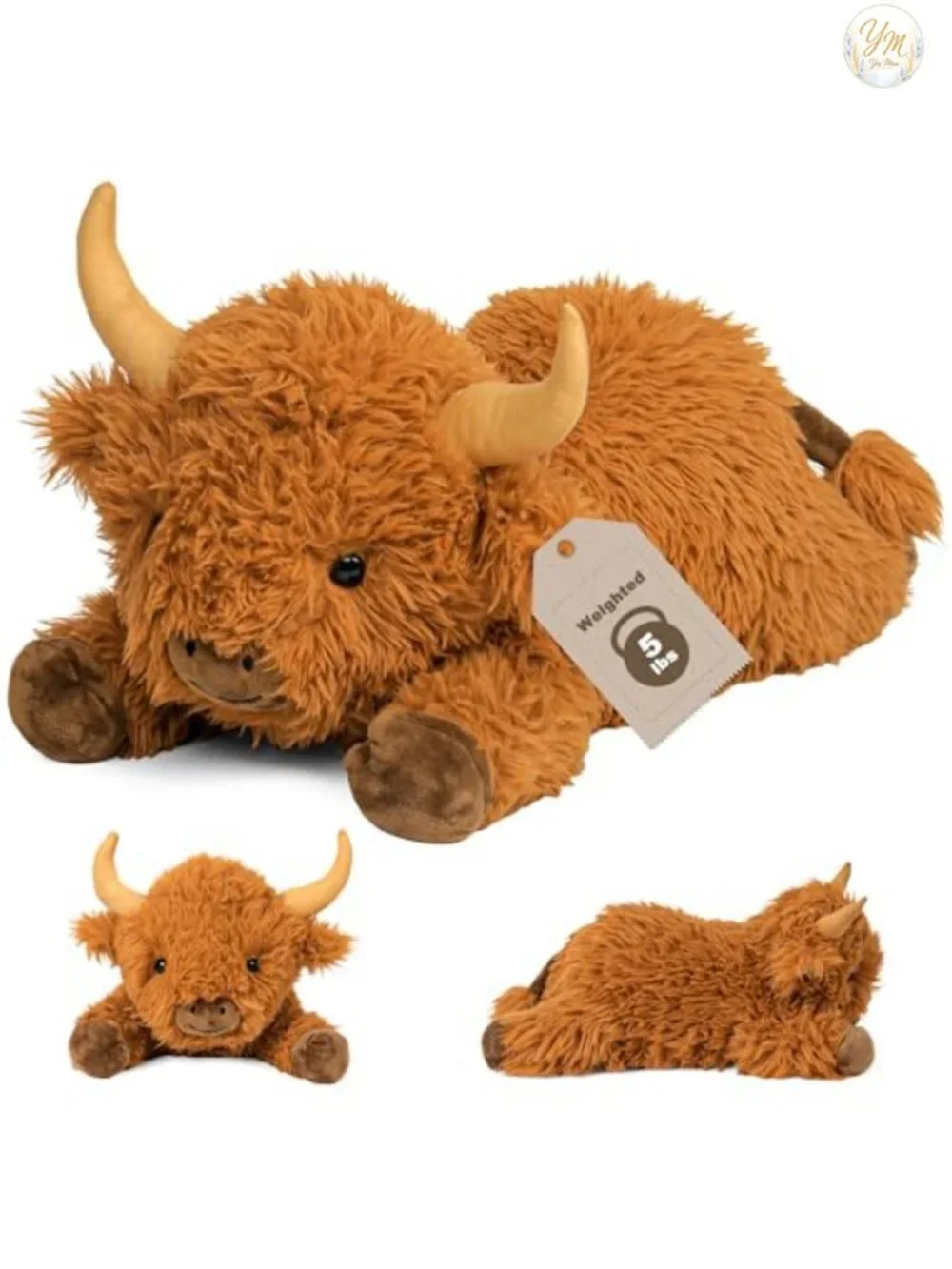 Weighted Highland Cow Plush 22in 5lbs Soft Stuffed Animal Polyester Pillow