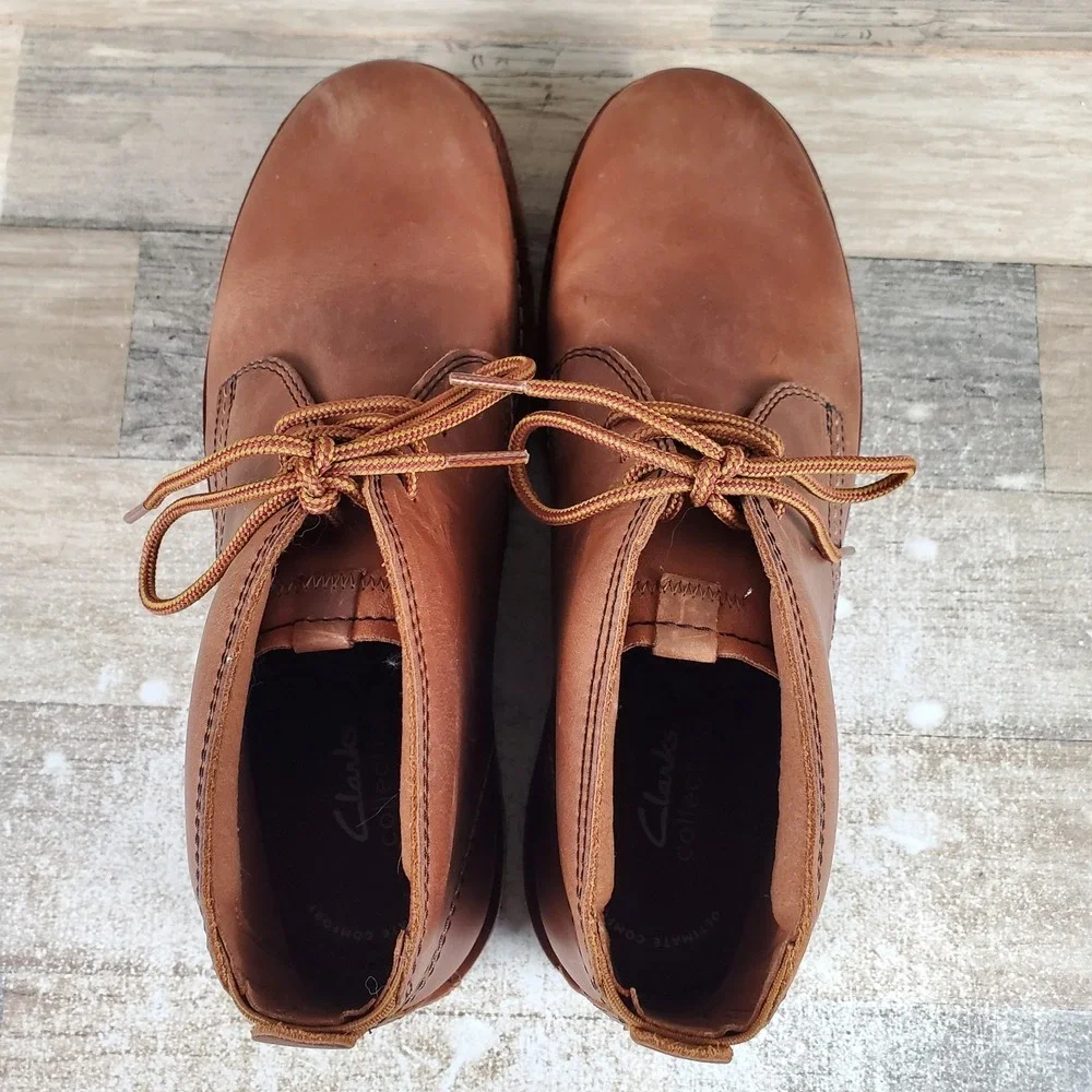 Clarks Eastridge Mid Mens‎ Chukka Boots Sz 9.5 Brown Leather Lace Up Ankle Boot