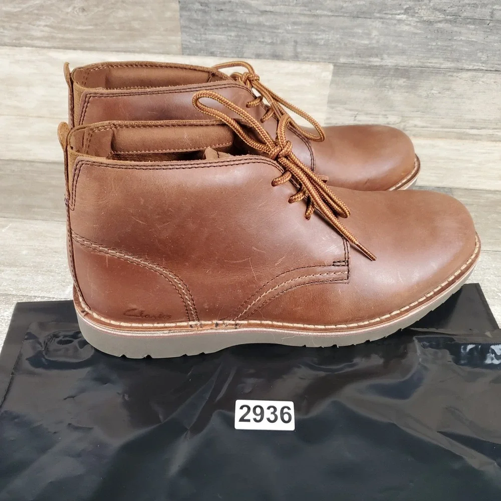 Clarks Eastridge Mid Mens‎ Chukka Boots Sz 9.5 Brown Leather Lace Up Ankle Boot