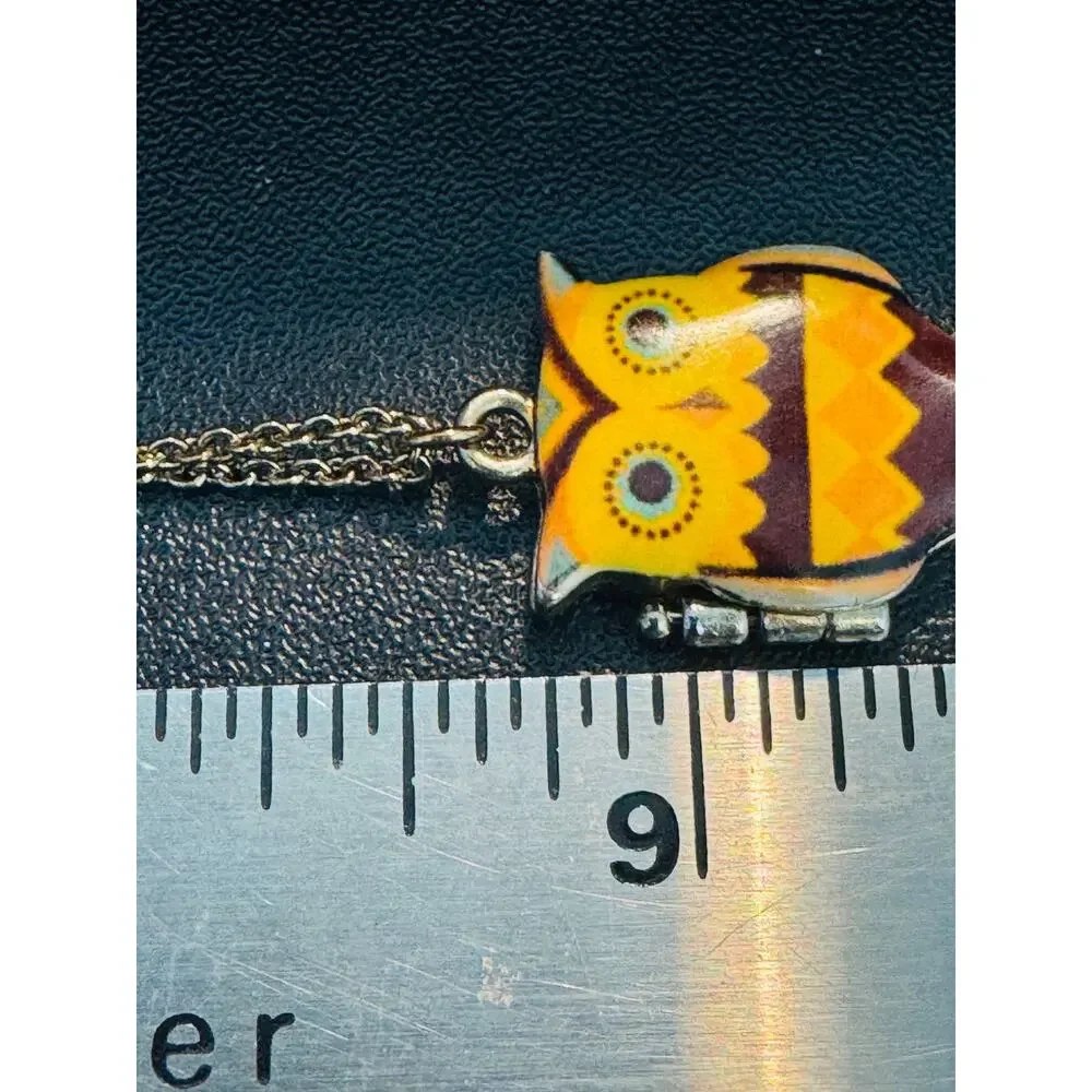 Gold Toned Orange and Brown Owl Locket Pendant Magnetic on Chain