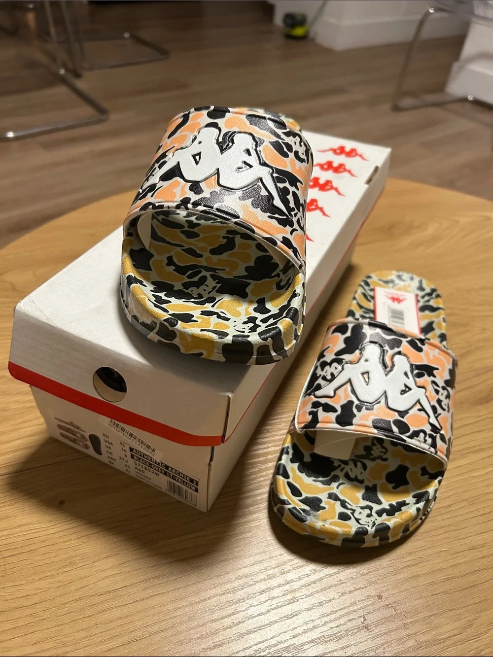 Kappa Women's Camo Slide Sandals in Yellow/Black/Peach