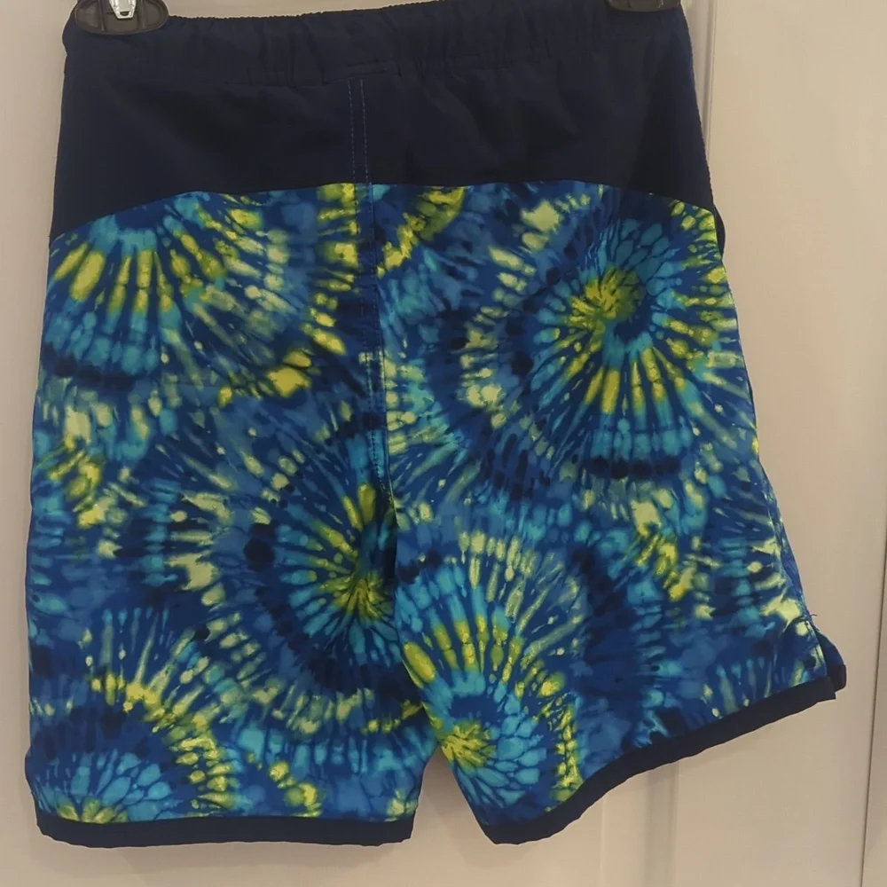 Lands' End Blue and Yellow Swim Trunks Vibrant Design And Blue Rash guard