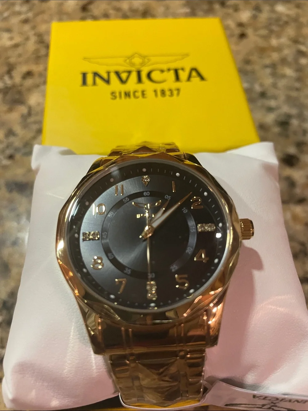 Invicta Specialty Gold-Tone Watch with Black Dial and Crystal Accents