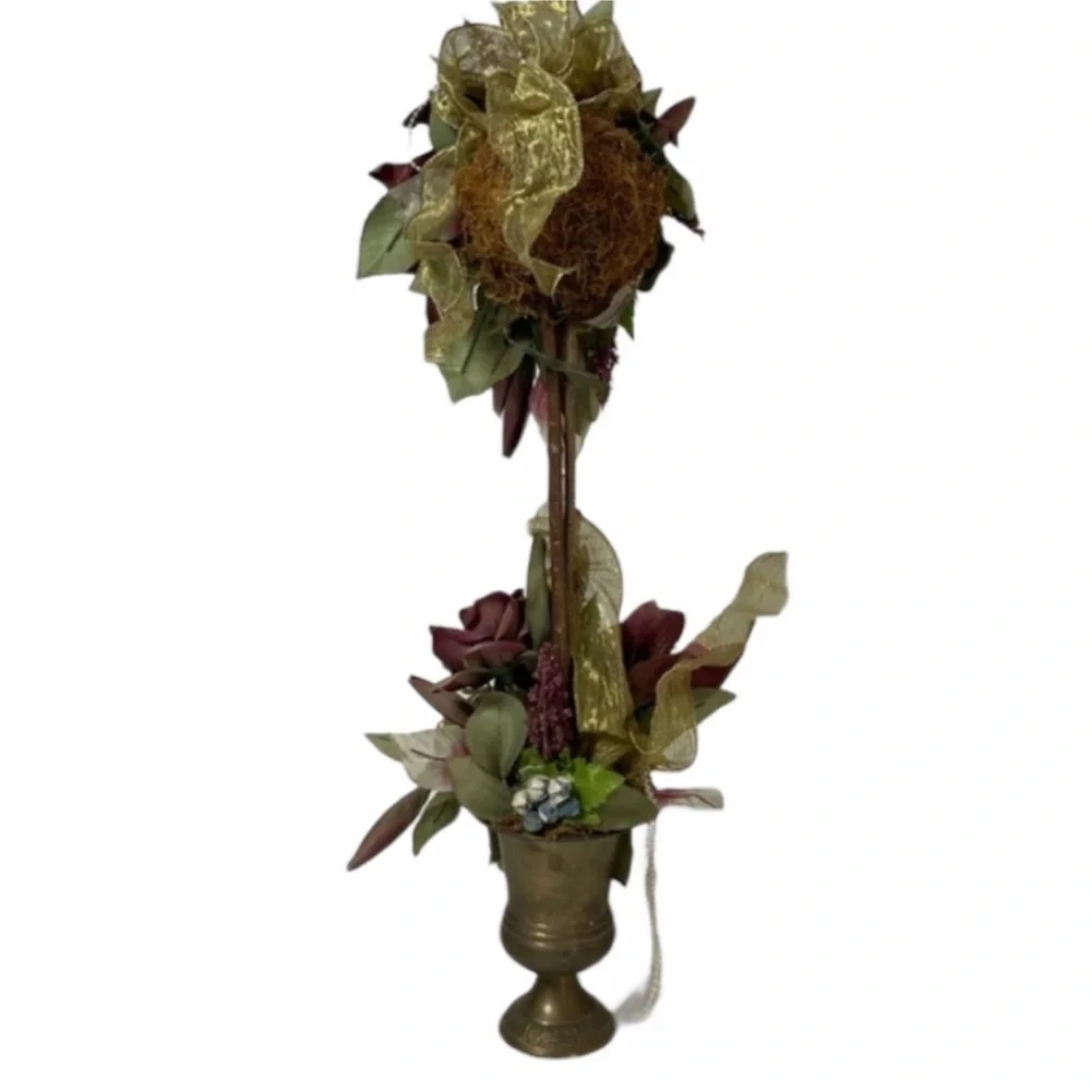 Floral Topiary Elegant Gold Pearls Flowers Victorian Vintage Cottage Home Decor