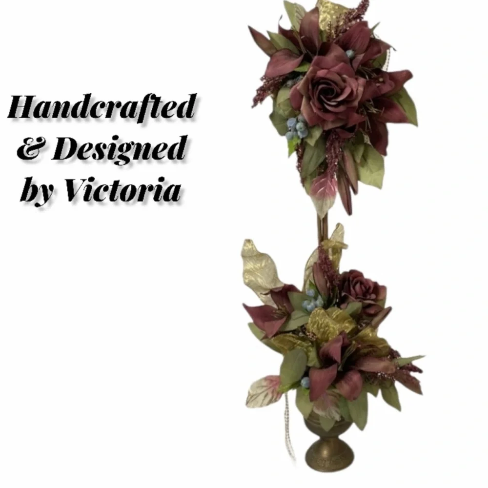 Floral Topiary Elegant Gold Pearls Flowers Victorian Vintage Cottage Home Decor