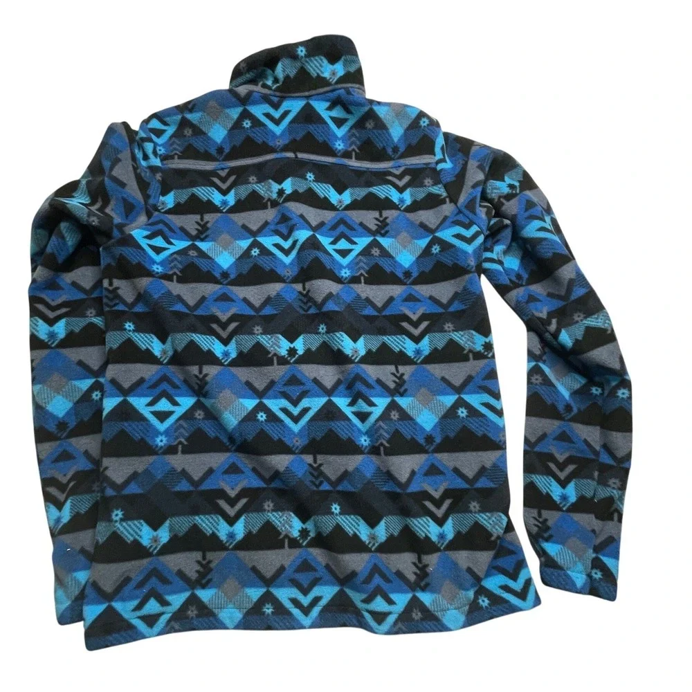 Columbia Fleece Jacket Kids XL 18/20 Blue Black Geometric Full Zip Mock Neck