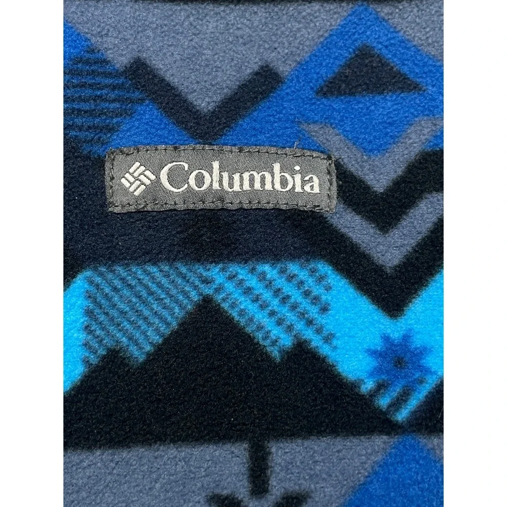 Columbia Fleece Jacket Kids XL 18/20 Blue Black Geometric Full Zip Mock Neck