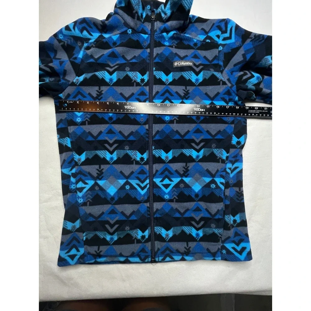 Columbia Fleece Jacket Kids XL 18/20 Blue Black Geometric Full Zip Mock Neck