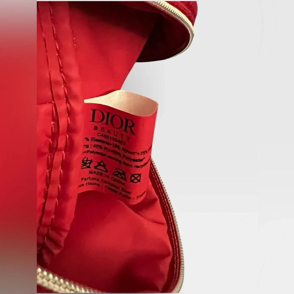 Dior Red Velvet Cosmetic Pouch with‎ Embroidered CD Logo
