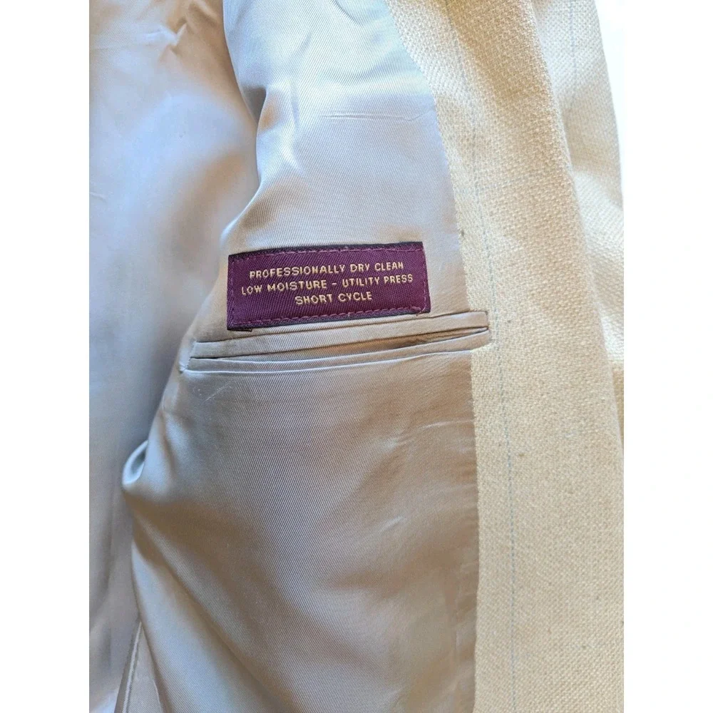 Jos A Bank Mens Blazer Sports Coat 41L Cream Made in USA Vintage 2 Button Check