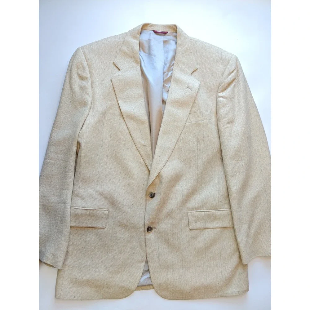 Jos A Bank Mens Blazer Sports Coat 41L Cream Made in USA Vintage 2 Button Check