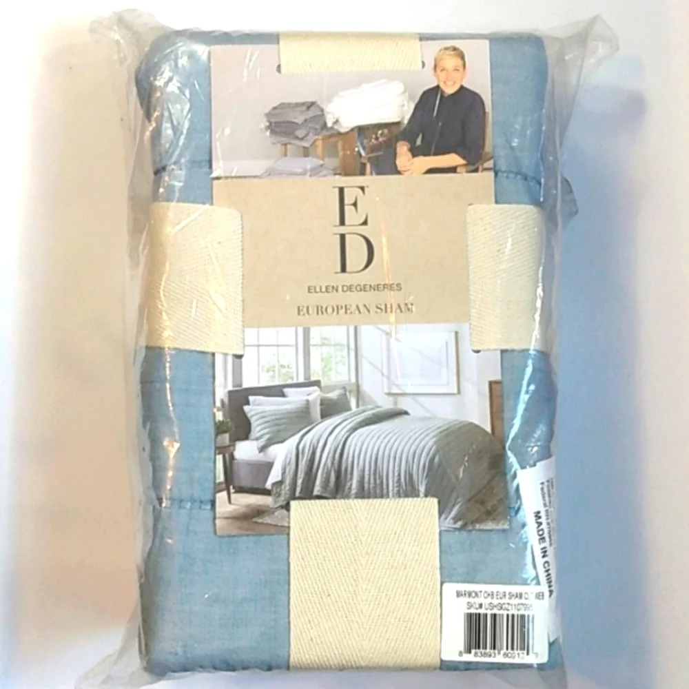 ELLEN DEGENERES Quilted European Pillow Sham - Marmont Chambray 1-PC 26x26 NWT