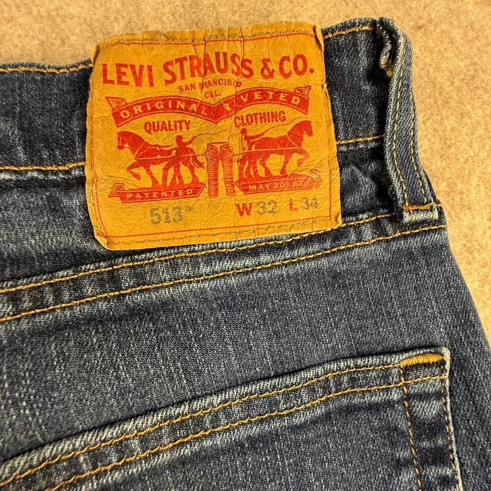 Levi 513 Slim Straight Jeans Mens 32x34 Blue Dark Wash Denim 08513-0183