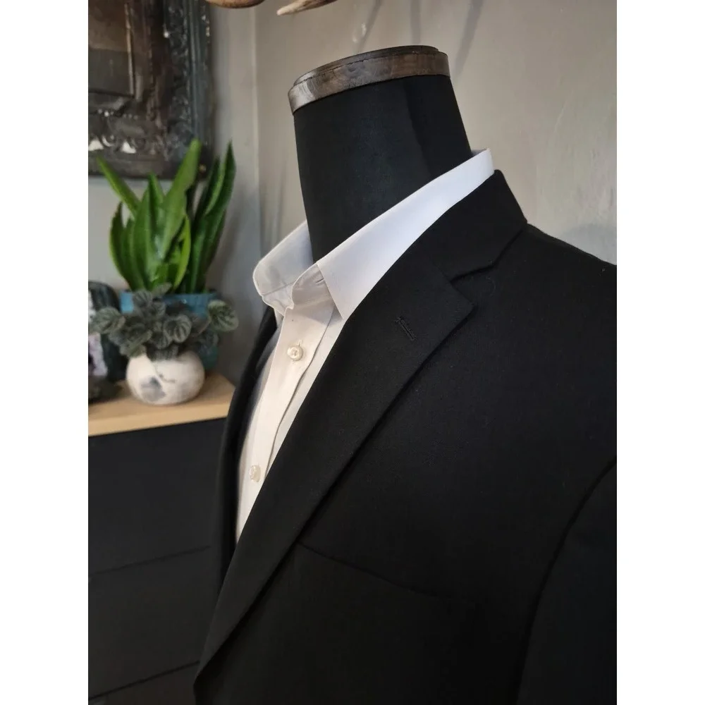 Jos A Bank Mens Slim Fit Wool Sports Coat 41L Black 2 Button Blazer Long