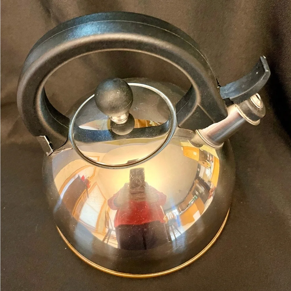 Vintage Copco 1213 Stainless Steel Copper Bottom Whistling Tea Kettle Small 6x7”